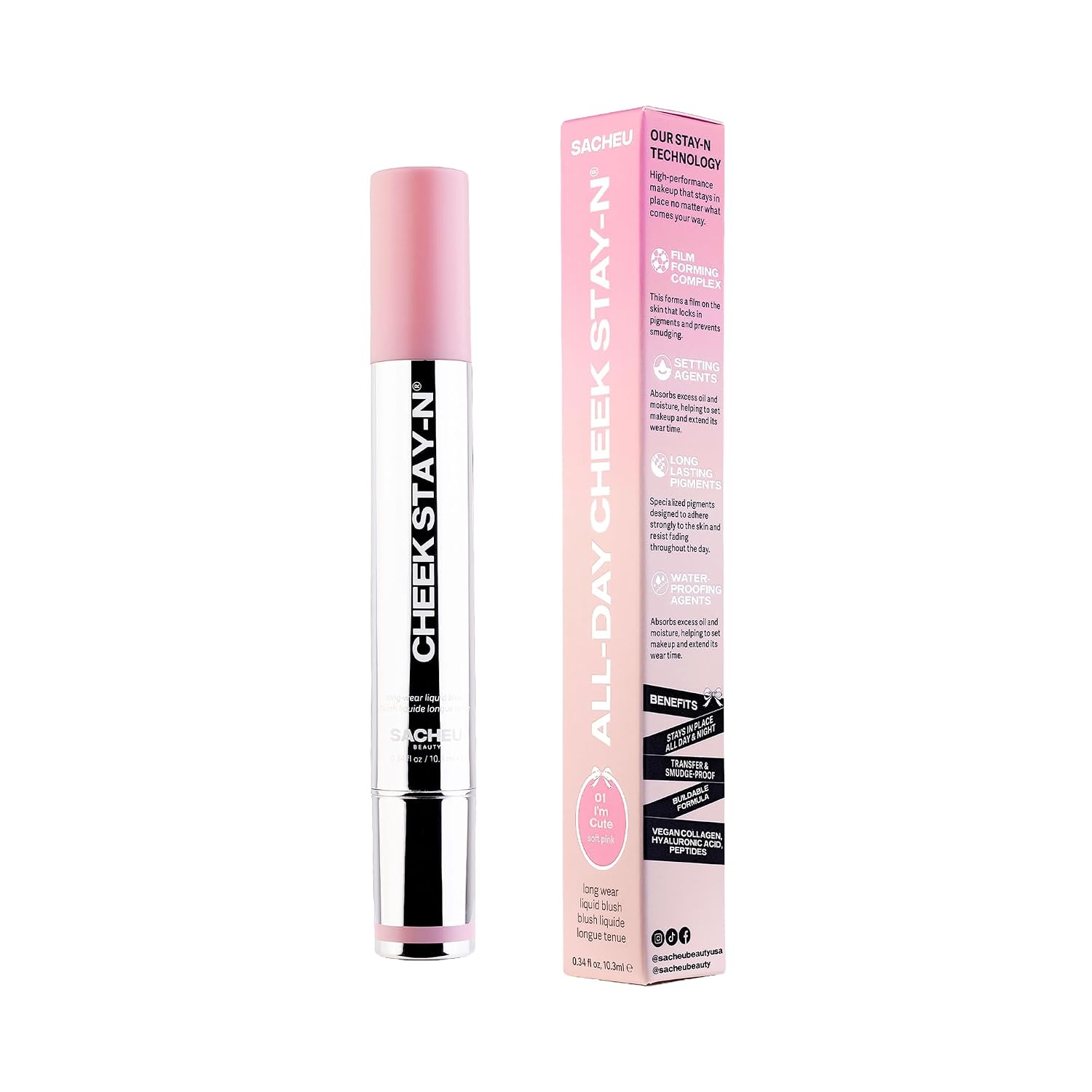 Sacheu Cheek STAY-N Liquid Blush for Cheeks — High Pigment, Buildable, Lightweight Cream Blush for Dewy & Radiant Flushed Cheeks — Long-lasting & Cruelty Free (I'm Cute)