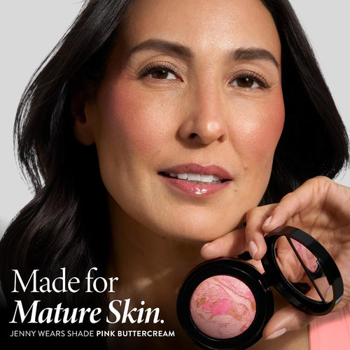 LAURA GELLER NEW YORK Baked Blush-n-Brighten for Mature Skin - 01 Pink Buttercream- Powder Blush Won't Settle into Fine Lines - Buildable Natural Finish – Longlasting Formula - Made in Italy​
