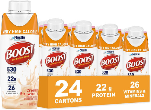 BOOST Very High Calorie Nutritional Drink, Creamy Strawberry, 8 Fl Oz, 24pk