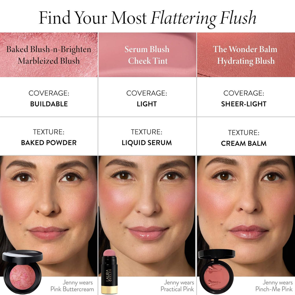 LAURA GELLER NEW YORK Baked Blush-n-Brighten for Mature Skin - 01 Pink Buttercream- Powder Blush Won't Settle into Fine Lines - Buildable Natural Finish – Longlasting Formula - Made in Italy​